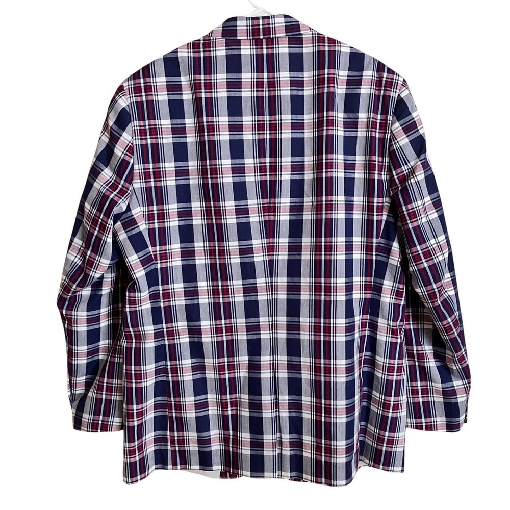 Alan Flusser Mens 44R Blazer Sport Coat Navy Blue Red White Plaid Cotton Blend - Picture 2 of 12